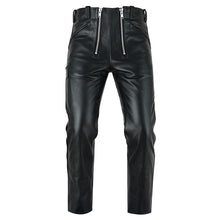 Load image into Gallery viewer, Men's Black/ Brown Double Layered Leather Pant. Real Soft Lambskin Biker Leather Pant 36.