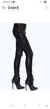 Load image into Gallery viewer, Women's Lace Up Black Leather Pants. 2025 Real Soft Sheepskin Biker Leather Pant.