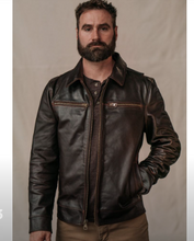 Load image into Gallery viewer, Men's New Brown Luxury Leather Jacket. Real Soft Sheepskin Biker Leather Jacket XL.