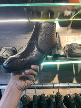 Load image into Gallery viewer, Handmade Men's Crocodile Embossed Leather Boot, Brown Bit Dress Shoe, Handcrafted Footwear (Copy)