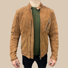 Load image into Gallery viewer, Men's Classic Brown Bomber Biker Leather Jacket| Genuine Soft Sheepskin Leather.