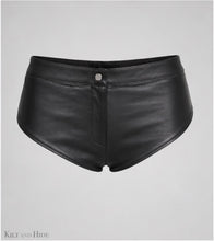 Load image into Gallery viewer, Black Genuine Sheepskin Leather Low Rise Hot Shorts, Curved Hem Biker Clubwear