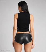 Load image into Gallery viewer, Black Genuine Sheepskin Leather Low Rise Hot Shorts, Curved Hem Biker Clubwear