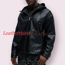Load image into Gallery viewer, New Men's Hooded Bomber Leather Jacket| Genuine Sheepskin Leather T-shirt Style Jacket.
