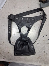 Load image into Gallery viewer, A pair of two Men's Black Striped Leather Thong Jock. Real Leather Breathable Jockstraps 34
