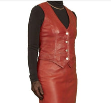 Load image into Gallery viewer, Women's & Girls New Motorbike Leather Vest. Real Soft Sheepskin Red Leather Vest.