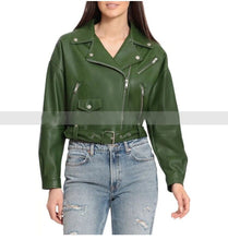Load image into Gallery viewer, New Womens short Biker leather Jacket. Real Soft Sheepskin Leather Green Jacket.