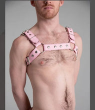 Load image into Gallery viewer, Men's Pink Leather Bulldog Harness Belt. Real Cowhide Adjustable Chest Harness.