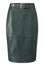 Load image into Gallery viewer, New Women's Dark Green Leather Skirt. Real Lambskin A Line Casual Leather Skirt.