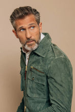 Load image into Gallery viewer, Premium Men's Green Suede Trucker Leather Jacket. 100% Real Sheepskin Leather.