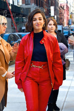Load image into Gallery viewer, Women's new red color leather jacket. Real Soft Sheepskin Bomber Leather Jacket.