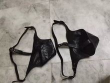Load image into Gallery viewer, A pair of two Men's Black Double Layered Thong Jock. Real Sheepski Leather Jockstraps