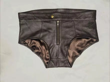Load image into Gallery viewer, A pair of two Men's Brown Leather Briefs. Real Soft Sheepskin Leather Underwears