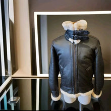 Load image into Gallery viewer, Womens Black Shearling Leather Jacket. Real Sheepskin Leather & Real Sheepskin Fur Jacket.