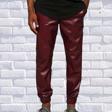 Load image into Gallery viewer, Men's Leather Burgundy Lambskin Sweat Pants. Handmade Soft Leather Joggers trousers 34.
