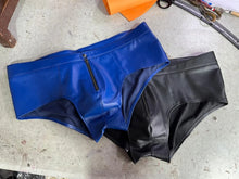 Load image into Gallery viewer, A pair of two Men's Blue & Black Brief. Real Soft Sheepskin Leather Underwear's 34