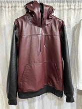 Load image into Gallery viewer, Mens Burgundy & Black Leather Hoody| Genuine Shearling Leather Hooded Jacket M.