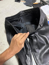 Load image into Gallery viewer, Pair of 2 men's black, brown quilted biker leather pants. Pants made of real soft sheepskin leather.