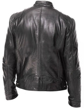 Load image into Gallery viewer, New Mens Black Cafe Racer leather biker jacket made of soft sheep leather...