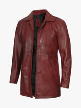 Load image into Gallery viewer, New Men's Burgundy Trench Leather Coat. Genuine Soft Sheepskin Leather Jacket M