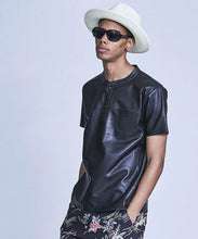 Load image into Gallery viewer, Men's & Boys 100 % Real High Quality Soft Lambskin Black Leather Biker T-Shirt