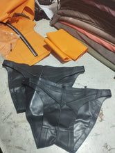 Load image into Gallery viewer, A pair of 2 Men's Black Gladiator Style Briefs. Real Sheepskin Leather Jocks 34.