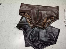 Load image into Gallery viewer, A pair of two Men's Brown & Black Brief. Real Soft Sheepskin Leather Underwears.