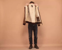 Load image into Gallery viewer, Men's B-3 Suede Leather Casual Jacket. Real Sheepskin Shearling Leather Jacket M