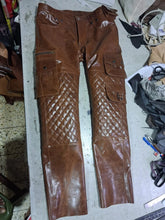 Load image into Gallery viewer, Men's Distress Brown Quilted Leather Pant| Real Cowhide 8 Pockets Leather Pant 34