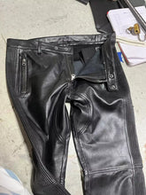 Load image into Gallery viewer, Pair of 2 men's black, brown quilted biker leather pants. Pants made of real soft sheepskin leather.