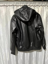 Load image into Gallery viewer, Mens & boys Black Premium Leather Hoodie. Real Soft Sheepskin leather Hoody XL.