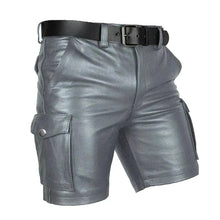 Load image into Gallery viewer, New Men's Gray Cargo leather Short. Real Soft Sheepskin Belted Biker leather Shorts.
