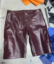 Load image into Gallery viewer, New Men's Burgundy Cargo leather Short. Real Soft Sheepskin Biker leather Customized Shorts 34.