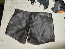 Load image into Gallery viewer, New Ladies Black Leather Zip Up Shorts. Hot Pant Real Soft Sheepskin Leather 34