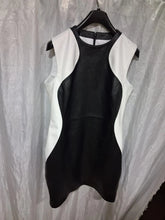 Load image into Gallery viewer, Women's black and white short leather dress. Mini dress made of genuine soft sheepskin leather