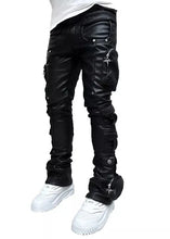 Load image into Gallery viewer, Men's Cargo Pocket Biker Leather Pants. Genuine soft lambskin leather jeans pants 34