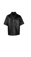 Load image into Gallery viewer, Men's & boys black double collared leather t-shirt. Real Soft Sheepskin leather T-shirt.