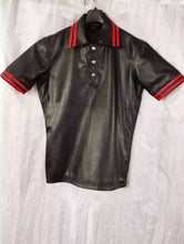 Load image into Gallery viewer, Men's & boys black biker Leather T-Shirt. Real Soft Sheepskin leather| Collared.