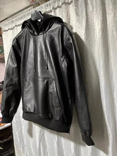 Load image into Gallery viewer, Mens & boys Black Premium Leather Hoodie. Real Soft Sheepskin leather Hoody XL.