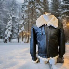 Load image into Gallery viewer, Womens Black Shearling Leather Jacket. Real Sheepskin Leather & Real Sheepskin Fur Jacket.