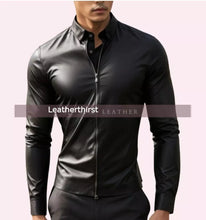 Load image into Gallery viewer, New black leather collar T-shirt for men & boys. 100% genuine soft leather jacket.