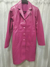 Load image into Gallery viewer, Women's New Pink Color Trench Leather coat. Real Soft Lambskin Leather Long Coat