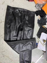Load image into Gallery viewer, Pair of 2 men's black, brown quilted biker leather pants. Pants made of real soft sheepskin leather.