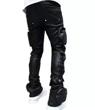 Load image into Gallery viewer, Men's Cargo Pocket Biker Leather Pants. Genuine soft lambskin leather jeans pants 34
