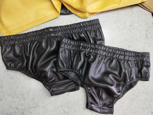 Load image into Gallery viewer, A pair of two Men's Black Briefs. Real Soft Sheepskin Leather Underwear's 32