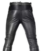 Load image into Gallery viewer, Pair of 2 men's black, brown quilted biker leather pants. Pants made of real soft sheepskin leather.