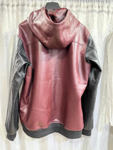 Load image into Gallery viewer, Mens Burgundy & Black Leather Hoody| Genuine Shearling Leather Hooded Jacket M.