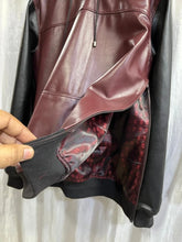 Load image into Gallery viewer, Mens Burgundy & Black Leather Hoody| Genuine Shearling Leather Hooded Jacket M.