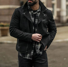 Load image into Gallery viewer, Mens Black Motorcycle Leather Jacket . Real Soft Sheepskin Suede leather jacket.