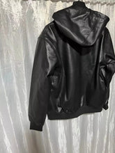 Load image into Gallery viewer, Mens & boys Black Premium Leather Hoodie. Real Soft Sheepskin leather Hoody XL.